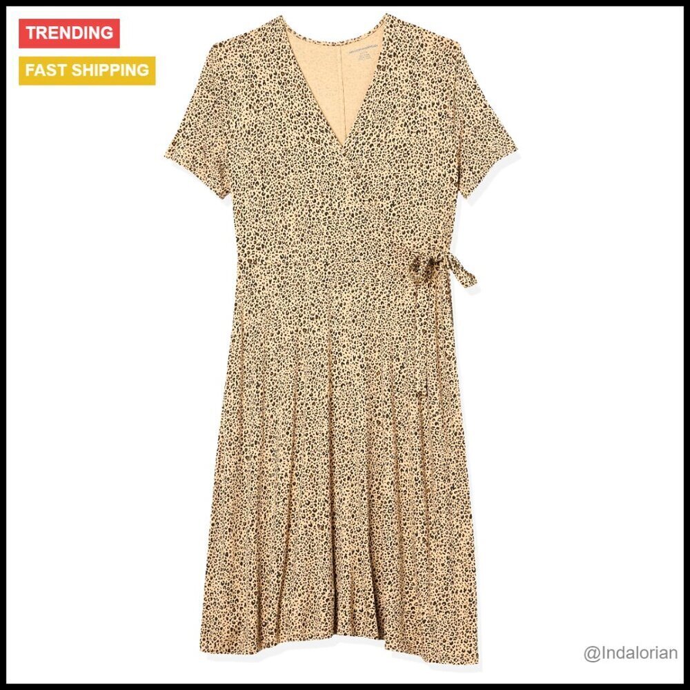 Short Sleeve Faux Wrap Dress Rayon Stretch Jersey Flattering Casual Chic